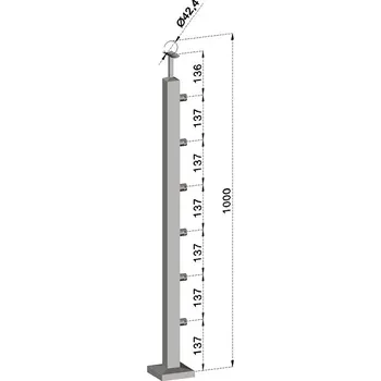 Zábradlí Podestový sloupek, hranatý - vrchní kotvení, 6 prutů, EB1-JVHS6-1