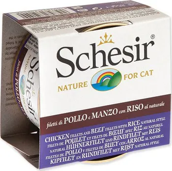 Krmivo pro kočku Schesir Cat konzerva kuřecí/hovězí 85 g