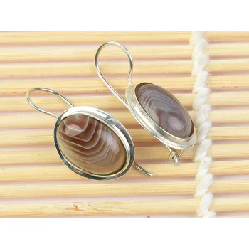 Náušnice Achát náušnice ovál ve stříbře Ag 925/1000 3.66g