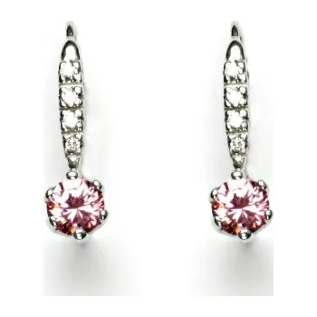 Náušnice Zlaté náušnice, pink zirkon a čiré zirkony , bílé zlato - VE 10