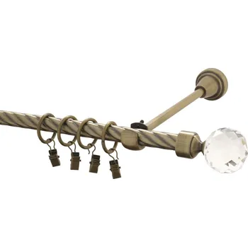 Garnýž kovová 240 cm kroucená jednořadá 16 Koule crystal mosaz