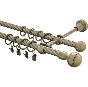 Garnýž kovová 200 cm kroucená dvouřadá - dvojitá 16 Paola crystal mosaz