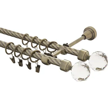 Garnýž kovová 400 cm kroucená dvouřadá - dvojitá 16 Koule crystal double mosaz