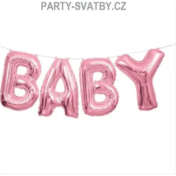 Party dekorace Balonek fóliový 35cm "BABY" růžová (baby shower)