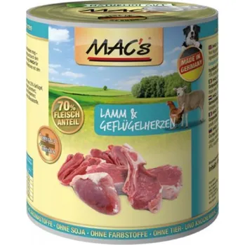 MAC's Dog konzerva jehně/drůbeží srdce s rýží, 800 g