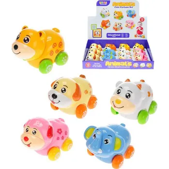 Hračka pro nejmenší Zvířátko baby na kolečkách na setrvačník kývající hlavička 6 druhů plast
