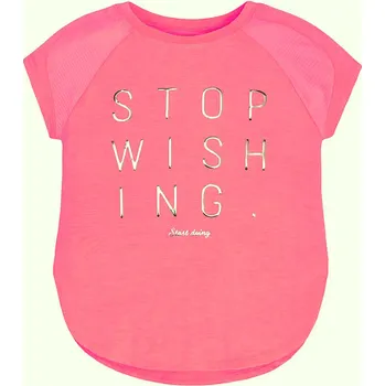 Dívčí tričko Dívčí letní tričko Mayoral s lesklým nápisem - RŮŽOVÉ KONFEKČNÍ VELIKOST: 140