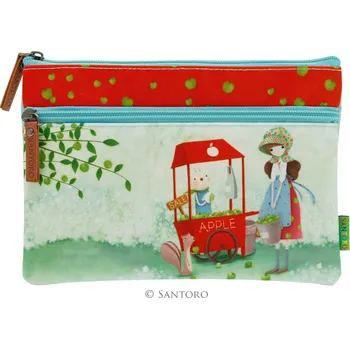 Peněženka Penál se 2 zipy - Kori Kumi - An Apple A Day od firmy SANTORO (Flat Zip Pencil Case - An Apple A Day)