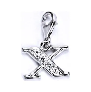 Přívěsek Stříbrný přívěšek na karabinku se zirkony písmenko X, P 1106
