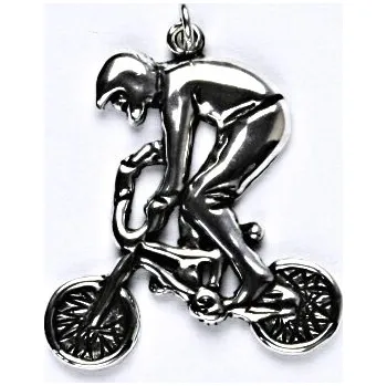 Přívěsek Stříbrný přívěsek, jezdec na BMX s patinou, přívěsek ze stříbra, P 246