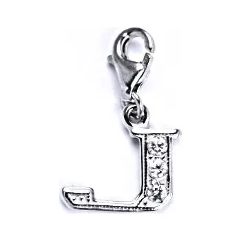 Přívěsek Stříbrný přívěšek na karabinku se zirkony písmenko J, P 1106