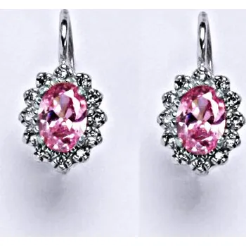Náušnice Stříbrné náušnice Kate s růžovým zirkonem a čirými zirkony VE 247