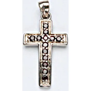 Přívěsek Stříbrný přívěsek, přírodní granát, šperky s granáty, stříbro, křížek, 4,82 g