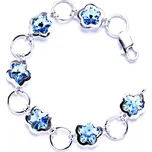 Stříbrný náramek s krystaly Swarovski kytička Akvamarin, R 1296