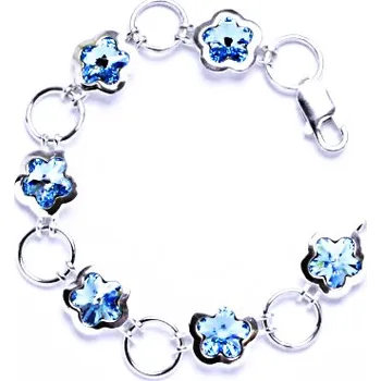 Náramek Stříbrný náramek s krystaly Swarovski kytička Akvamarin, R 1296