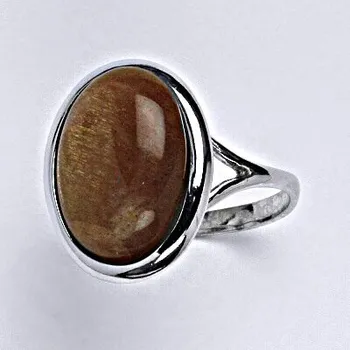 Prsten Stříbrný prsten s přírodním kamenem sluneční kámen 16 x 12 mm, T 1455
