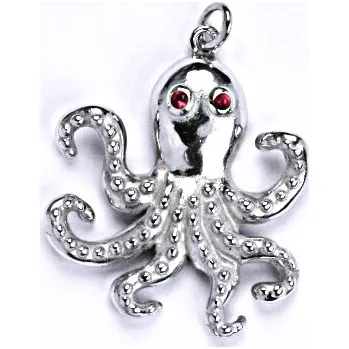 Přívěsek Stříbrný přívěšek se syntetickým rubínem, chobotnice, přívěšek ze stříbra, P 1439