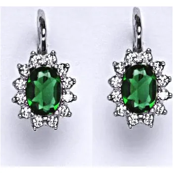 Náušnice Stříbrné náušnice Kate, umělý smaragd, čiré zirkony, náušnice ze stříbra, NK 1480