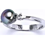 Stříbrný prsten, přírodní perla černá (do zelena) 8 mm, T 1207