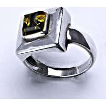 Prsten Stříbrný prsten s přírodním jantarem, prsten ze stříbra, jantar, 4,87 g (jen vel 55 a 57)
