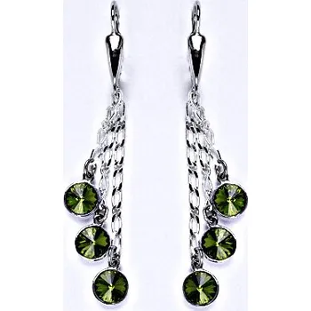 Náušnice Náušnice stříbrné s krystaly Swarovski olivine, kolečka na řetízku, NK 1336/3/20