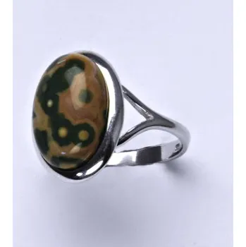 Prsten Stříbrný prsten, přírodní kámen jaspis obrázkový - T 1454 (jaspis 14x10 mm)
