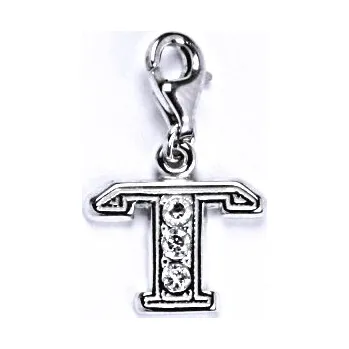 Přívěsek Stříbrný přívěšek na karabinku se zirkony písmenko T, P 1106