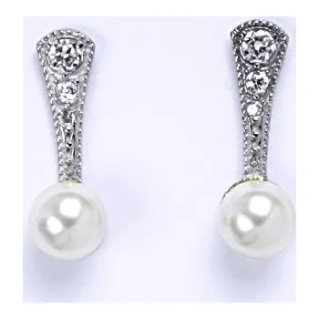 Náušnice Stříbrné náušnice na šoubek se Swarovski bílou perlou 6 mm, NŠ 1241
