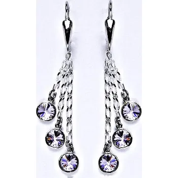 Náušnice Náušnice stříbrné s krystaly Swarovski violet, kolečka na řetízku, NK 1336/3/20