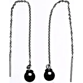 Náušnice Stříbrné řetízkové protahovací náušnice se Swarovski černou perlou 6 mm, NŘ perla