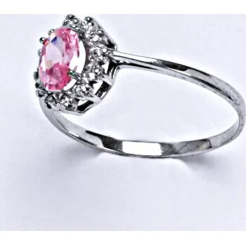 Prsten Stříbrný prsten, růžový zirkon, čiré zirkony, VR 247