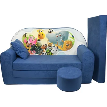 Pohovka Fimex Dětská rozkládací pohovka + taburet Afrika modrá