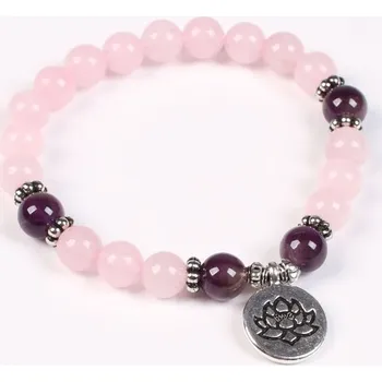 Souprava šperků Náramek Lotosový květ růženín a ametyst