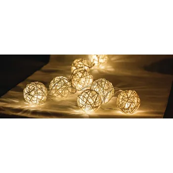 Vánoční dekorace HQ Světelný řetěz ratanové koule 10 LED diod