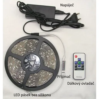 LED páska Sada 5m RGB LED pásku + napáječ + ovladač RGB radiový mini IP20 bez silikonu