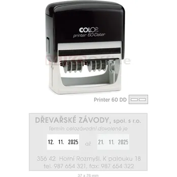 Printer 60-Dater DD - držák černý - datumové s textem - otisk 37 x 76 mm - polštářek černý