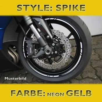 Samolepicí dekorace na vozidlo Proužky na ráfky SPIKE Style, žluté neon, 7mm široké pro 16-19 palcová kola
