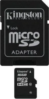 paměťová karta Kingston microSDHC 16 GB Class 10 + SD adaptér