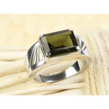 Prsten Vltavín pánský prsten brus 14 x 10mm Ag 925/1000 + Rh