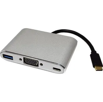 Datové redukce ROLINE Multiport adaptér USB C(M) -> VGA(F), USB3.0 A(F), USB C(F) PD, 1920x1200@60Hz, Alu - 12.03.3201