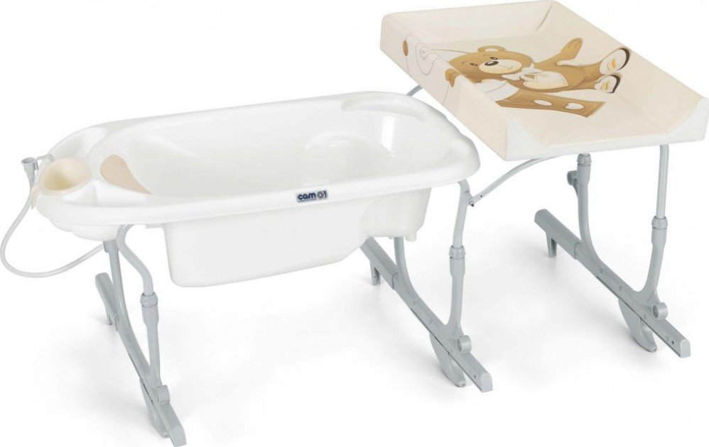CAM Bagnetto Idro Baby Estraibile Teddy Grigio - Fasciatoio E Vaschetta Da 0 A 11 Kg - Made In Italy