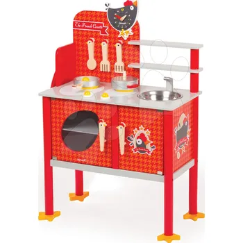 Dětská kuchyňka Dřevěná magnetická kuchyňka Francouzský kohout Maxi Cooker Janod s 8 doplňky