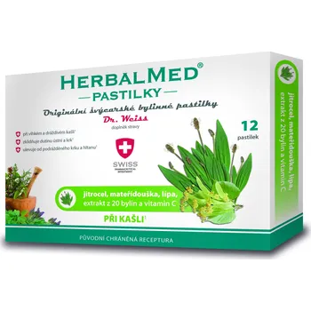 Přírodní produkt Dr. Weiss HerbalMed pastilky jitrocel/mateřídouška/lípa + C, 12 pastilek