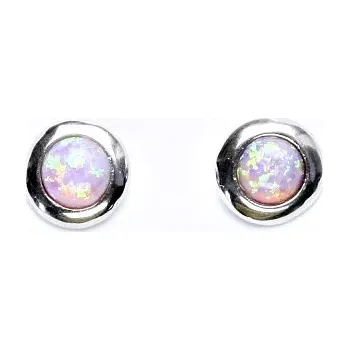 Náušnice Stříbrné náušnice na šroubek, růžový syntetický opál 5 mm, NŠ 1470