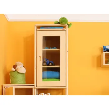 Knihovna Skříň dvířková-sklo Domestav D306 Materiál: Smrk, Povrchová úprava: Přírodní provedení