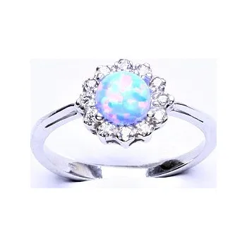 Prsten Stříbrný prsten, světle modrý syntetický opál, čiré zirkony, T 1495