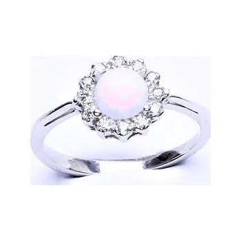 Prsten Stříbrný prsten, bílý syntetický opál, čiré zirkony, T 1495