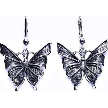 Náušnice Stříbrné náušnice s patinou, na klapku, motýli, NK 7/275