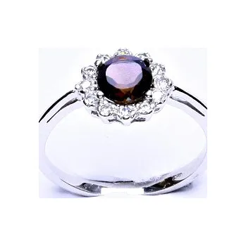 Prsten Stříbrný prsten, přírodní záhněda, čiré zirkony, T 1495