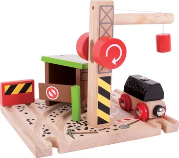 Vláček a vláčkodráha Bigjigs Toys Rail Uhelný důl s jeřábem